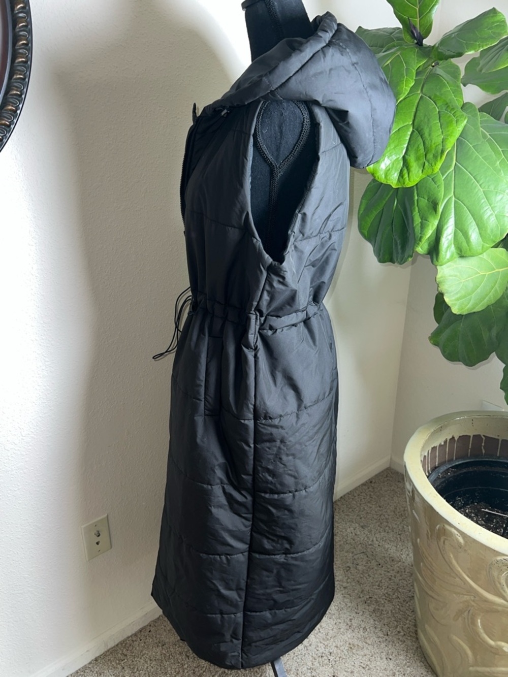Women's Long Quilted Vest Hooded Maxi Length Sleeveless Puffer Vest Padded L - Picture 15 of 16